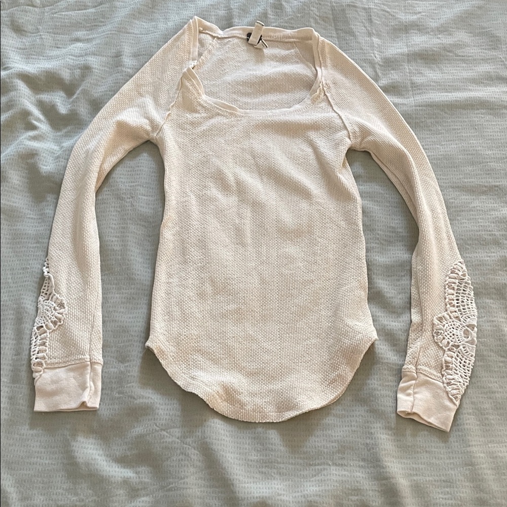 We The Free Cream Long Sleeve Top with Lace Detail